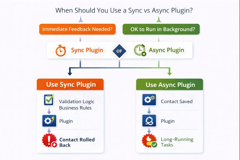 Decision tree showing when to choose Sync vs Async plugin